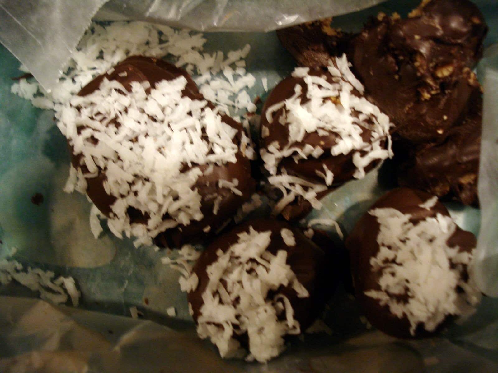 Peanut butter and chocolate eggs with coconut